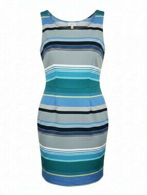 LOFT Multicolor Striped Scoop Neck Pleated Sleeveless Shift Dress Size 10